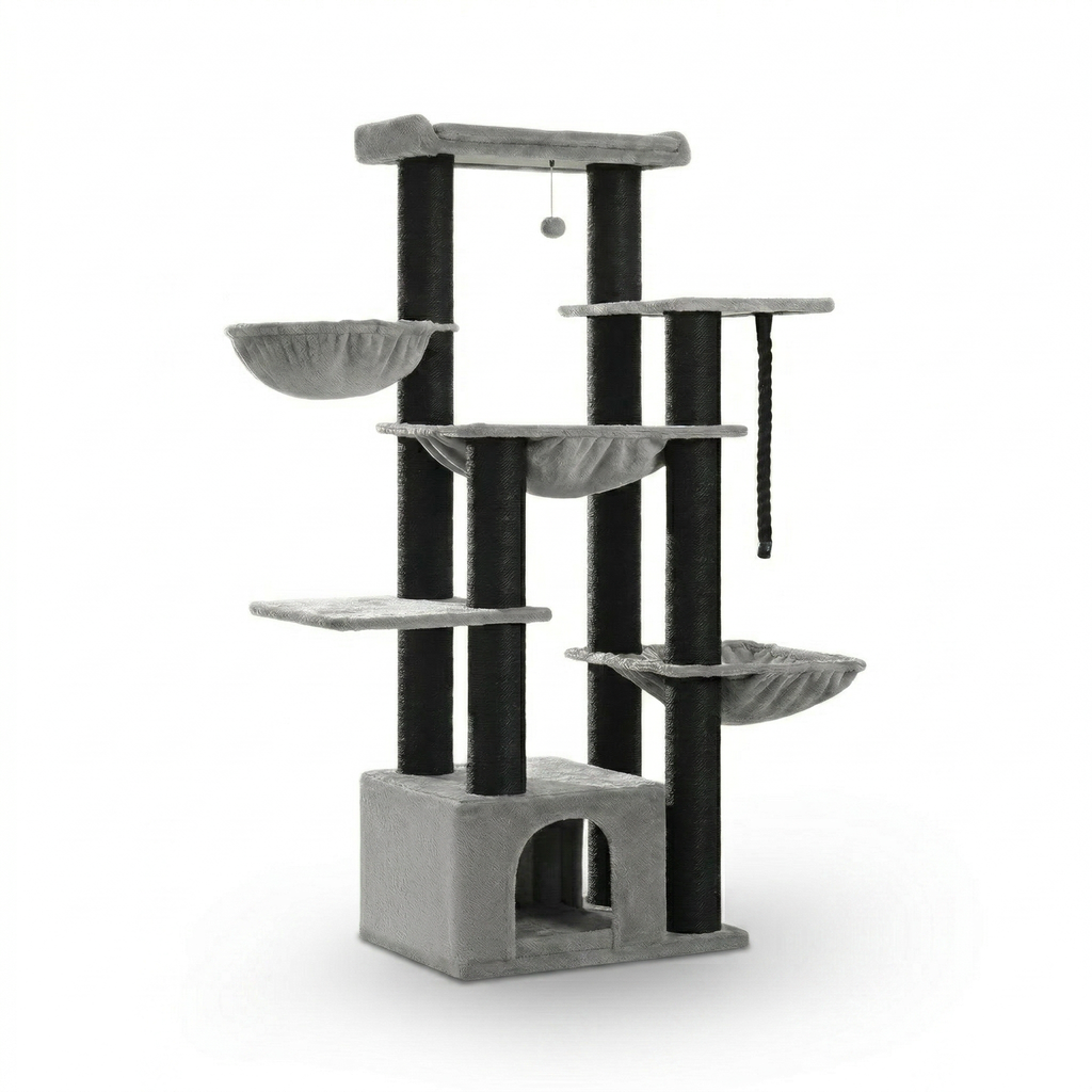 Arbre à Chat Multi-Niveaux avec Maison & Hamacs