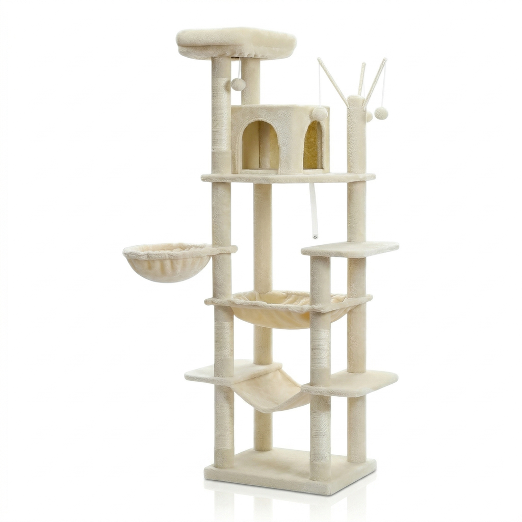 Arbre à Chat Grand avec Maison Double, Hamacs & Jouets
