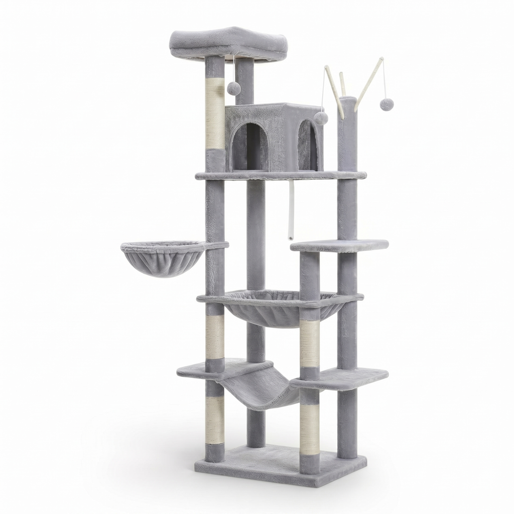 Arbre à Chat Grand avec Maison Double, Hamacs & Jouets