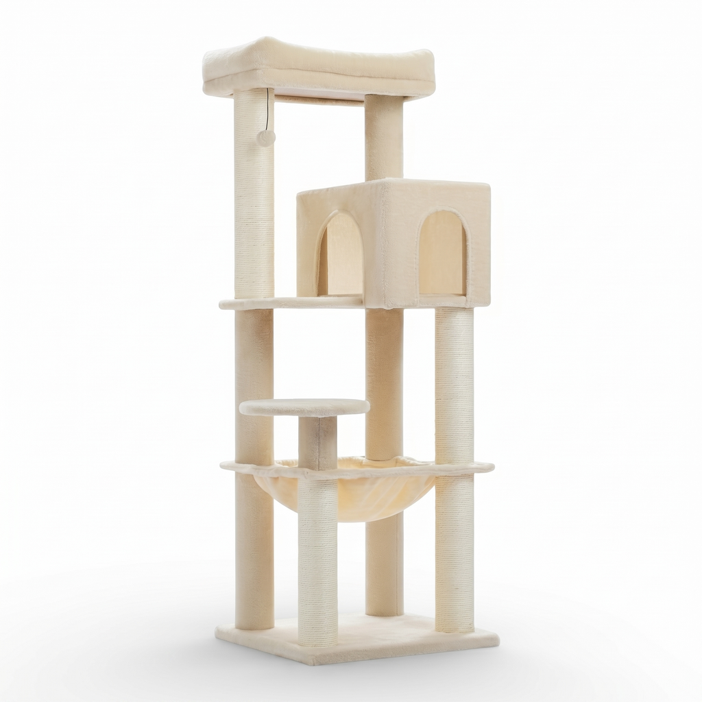 Arbre à Chat Design avec Maison Double Arche & Hamac