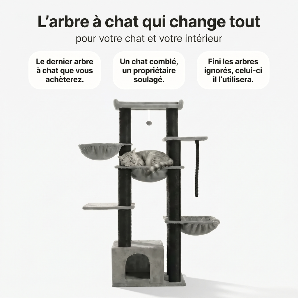 Arbre à Chat Multi-Niveaux avec Maison & Hamacs