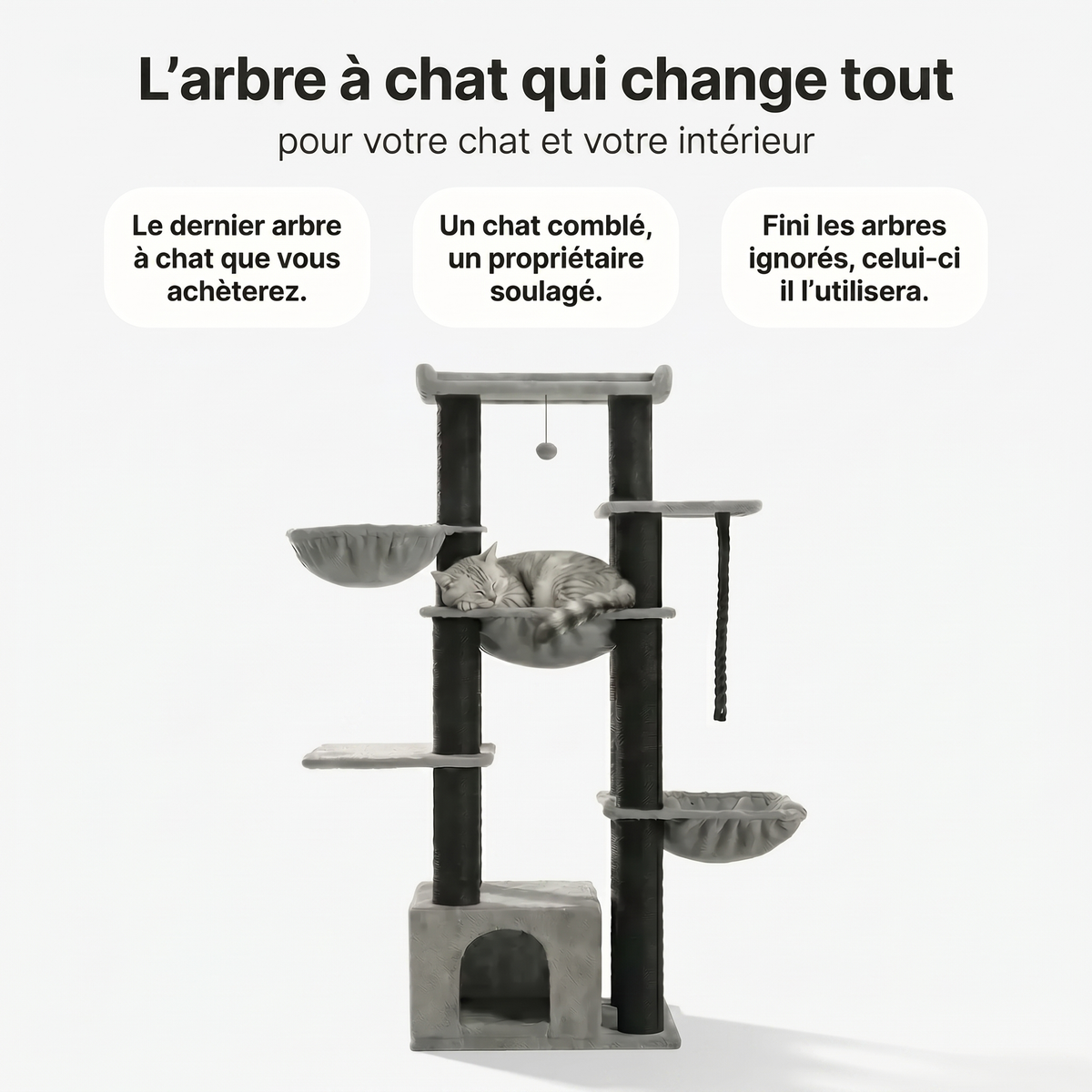 Arbre à Chat Multi-Niveaux avec Maison & Hamacs
