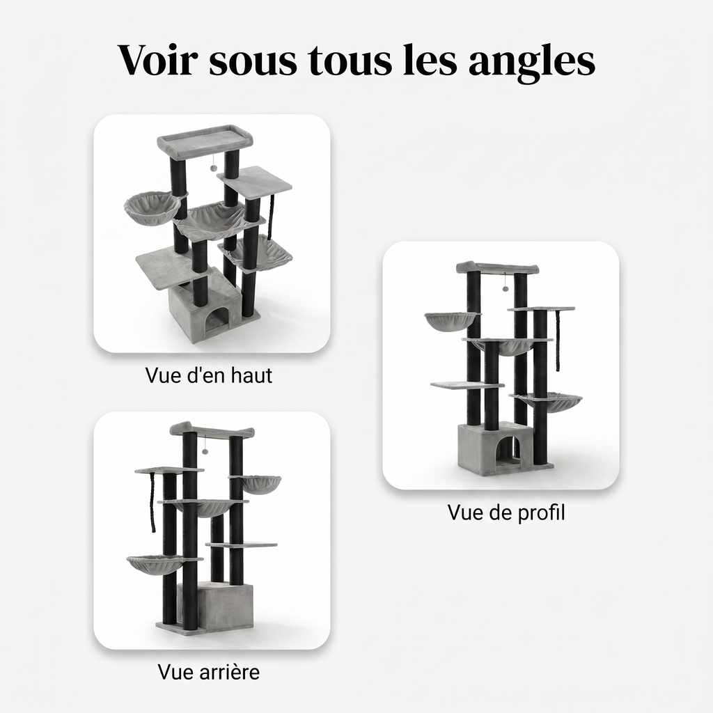 Arbre à Chat Multi-Niveaux avec Maison & Hamacs