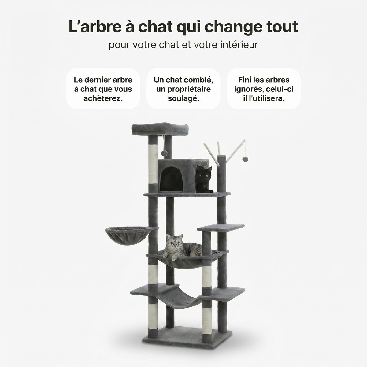 Arbre à Chat Grand avec Maison Double, Hamacs & Jouets