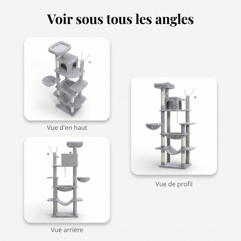 Arbre à Chat Grand avec Maison Double, Hamacs & Jouets