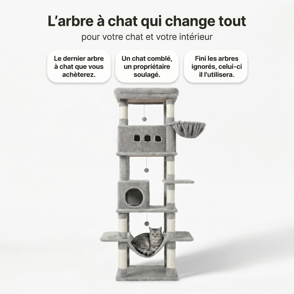 Arbre à Chat Hauteur avec Double Maison, Corbeille & Hamac