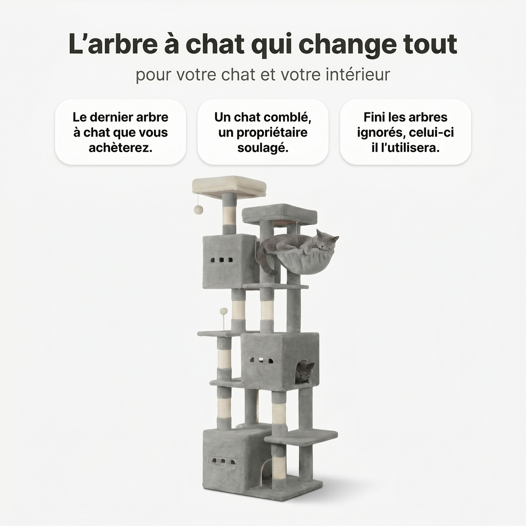 Arbre à Chat Triple Maison avec Corbeille & Griffoirs