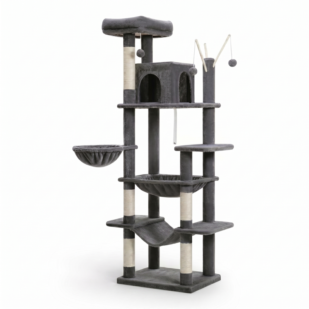 Arbre à Chat Grand avec Maison Double, Hamacs & Jouets