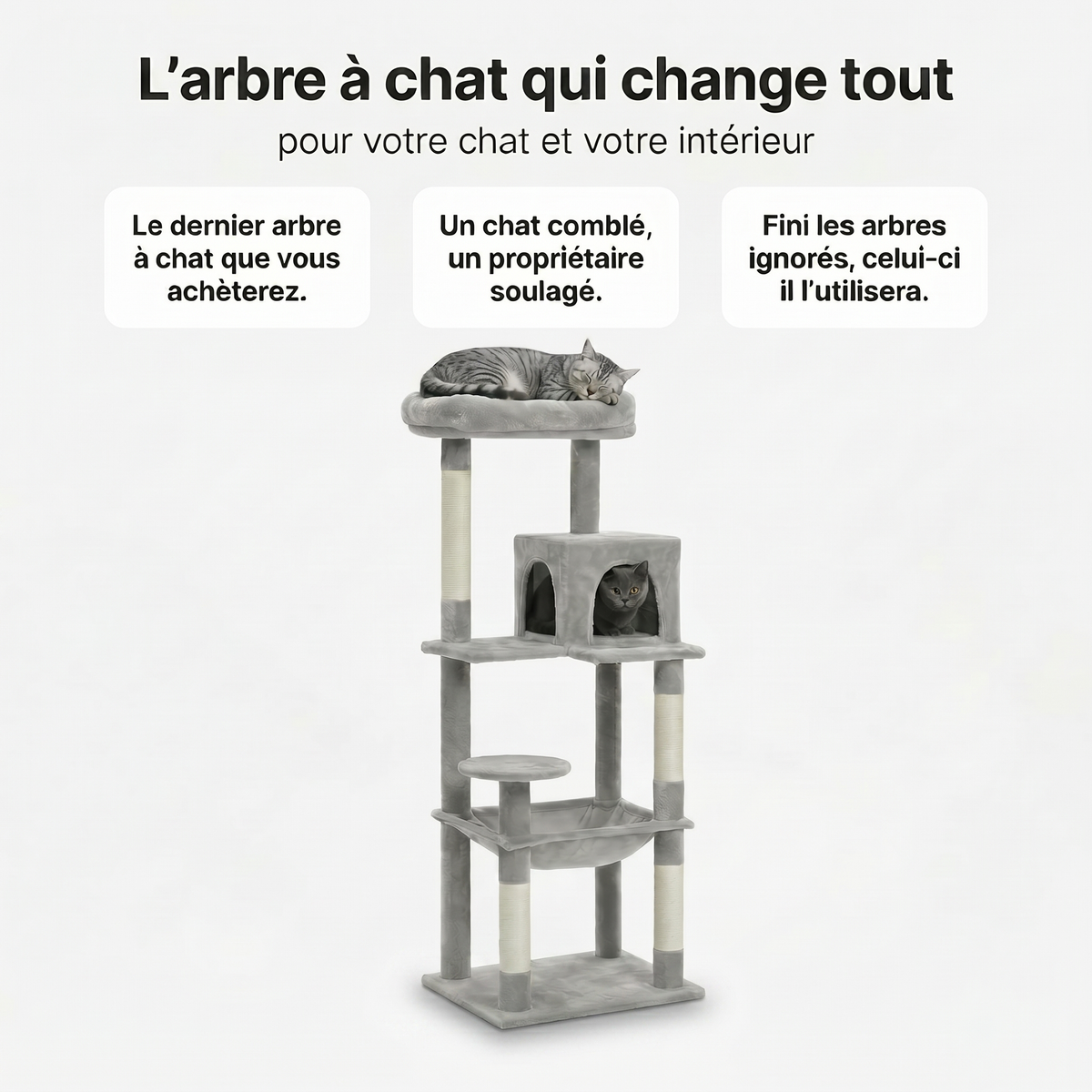 Arbre à Chat avec Maison, Hamac Large & Griffoirs Sisal