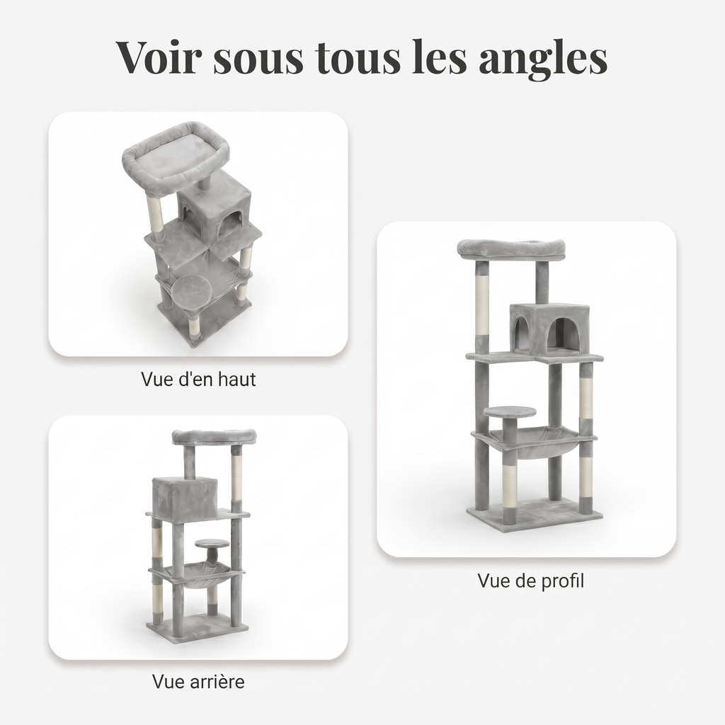 Arbre à Chat avec Maison, Hamac Large & Griffoirs Sisal
