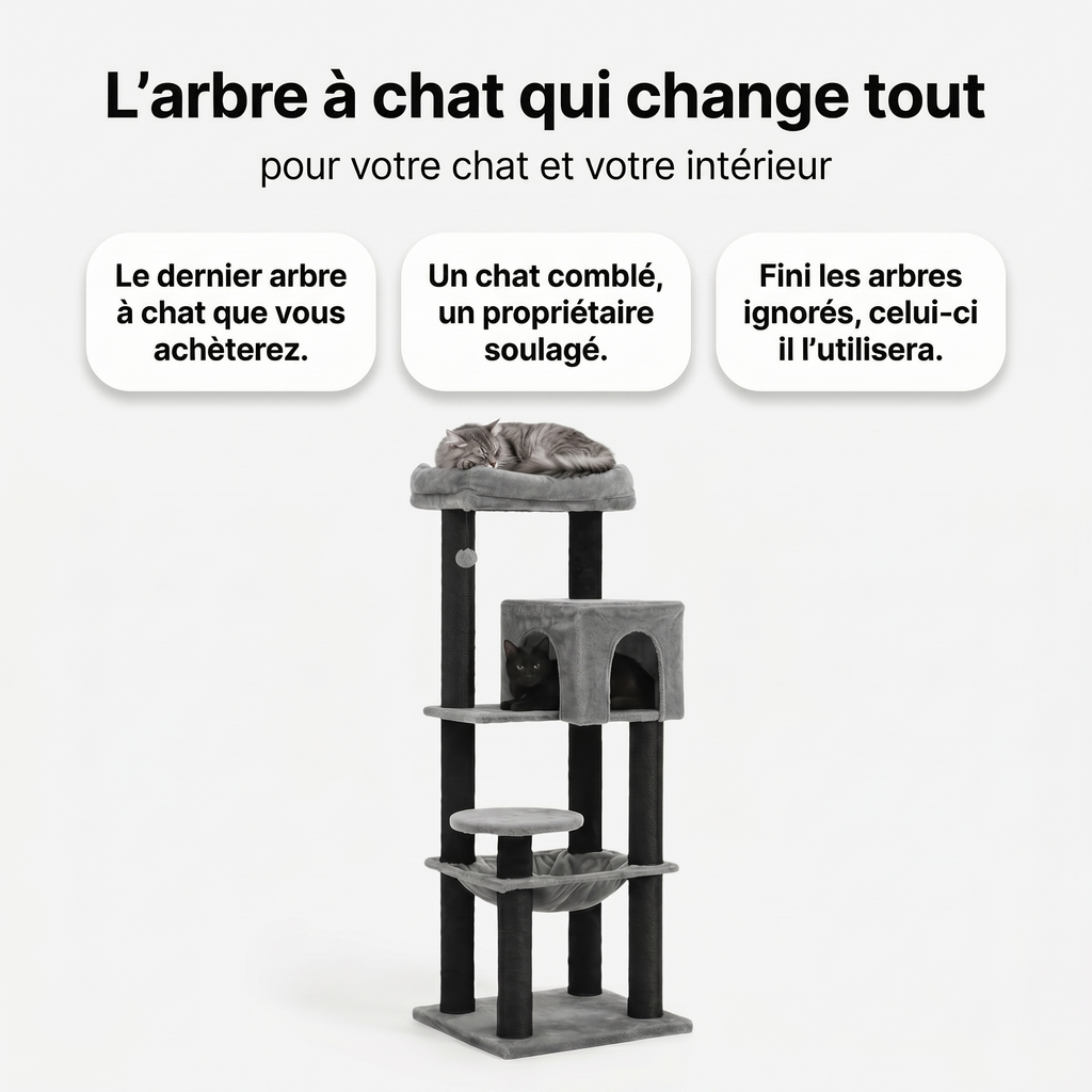 Arbre à Chat Design avec Maison Double Arche & Hamac