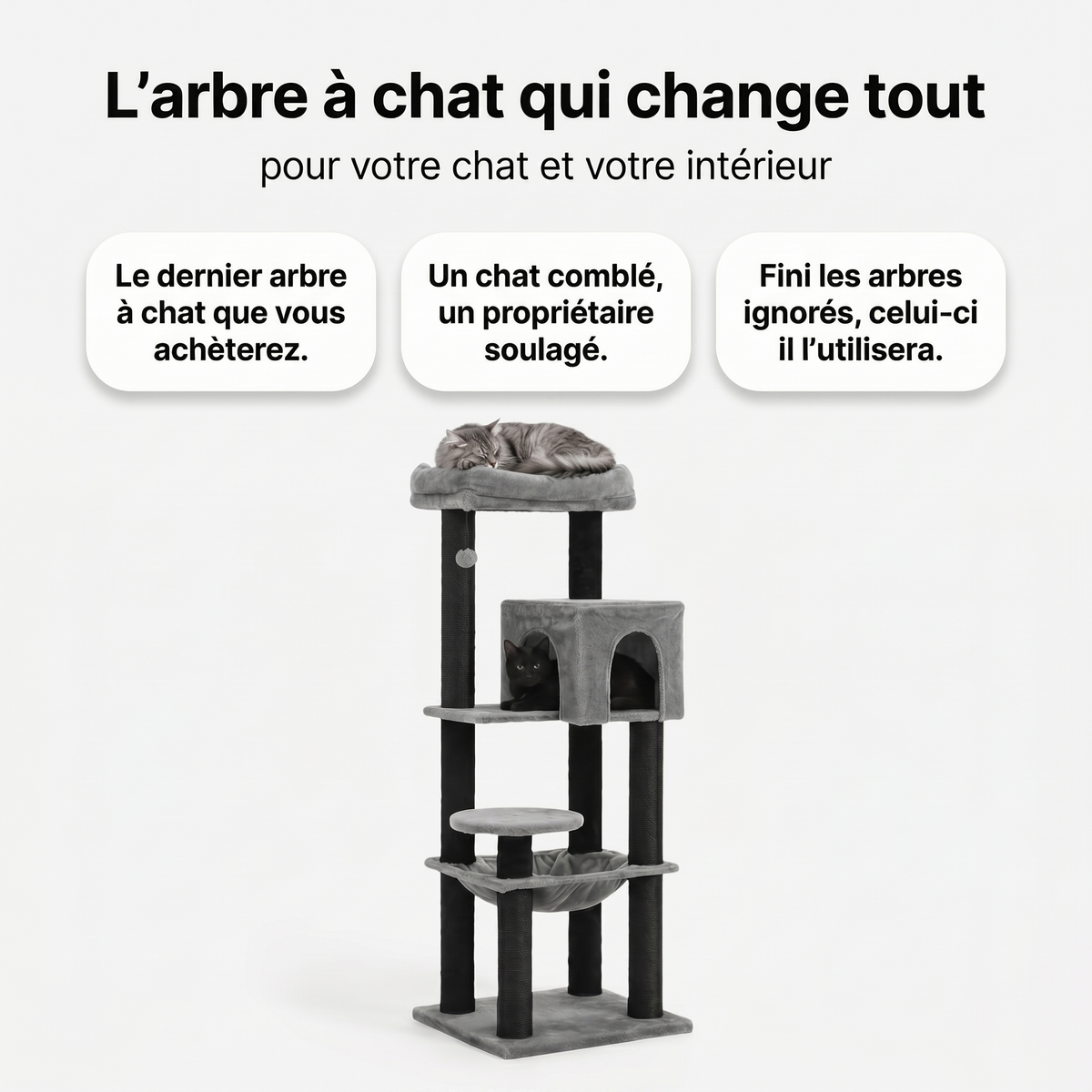 Arbre à Chat Design avec Maison Double Arche & Hamac