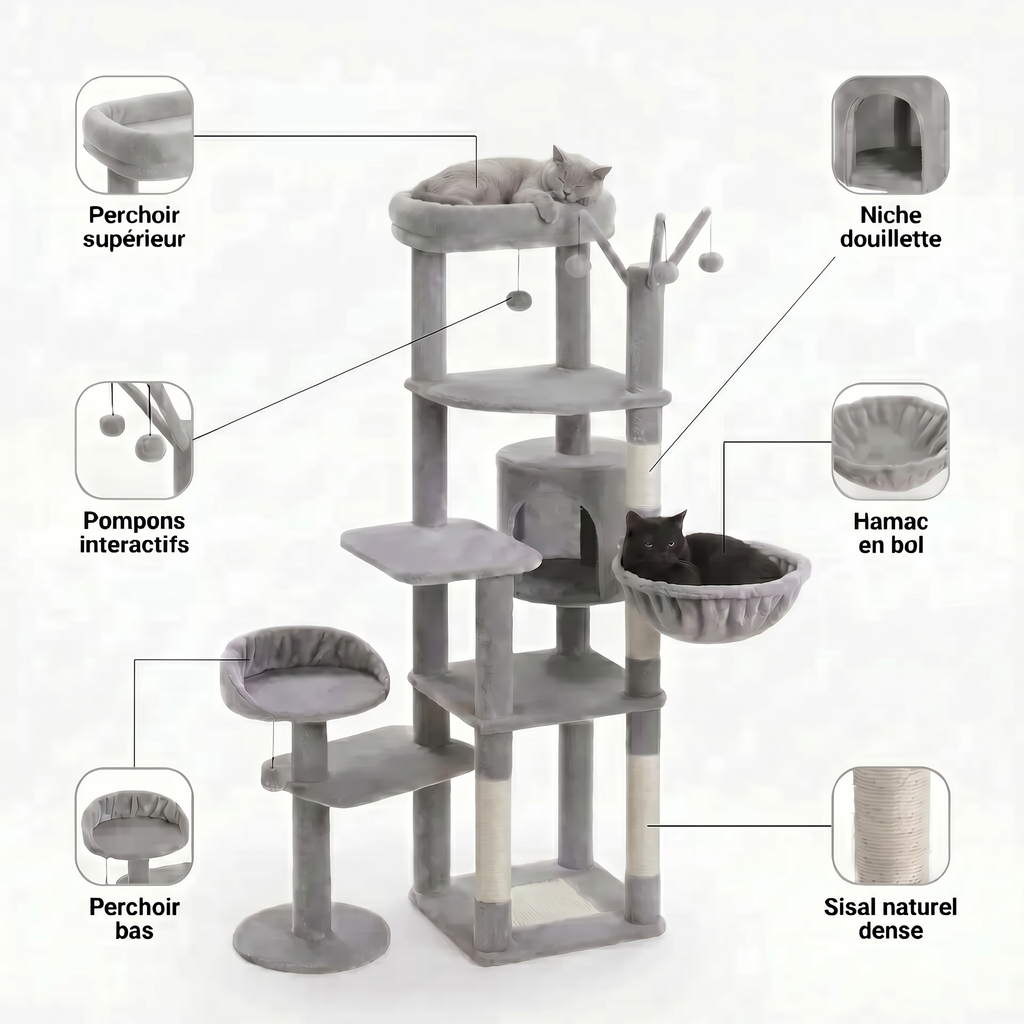 Arbre à Chat Modulaire avec Maison, Nids & Arbre à Jouets