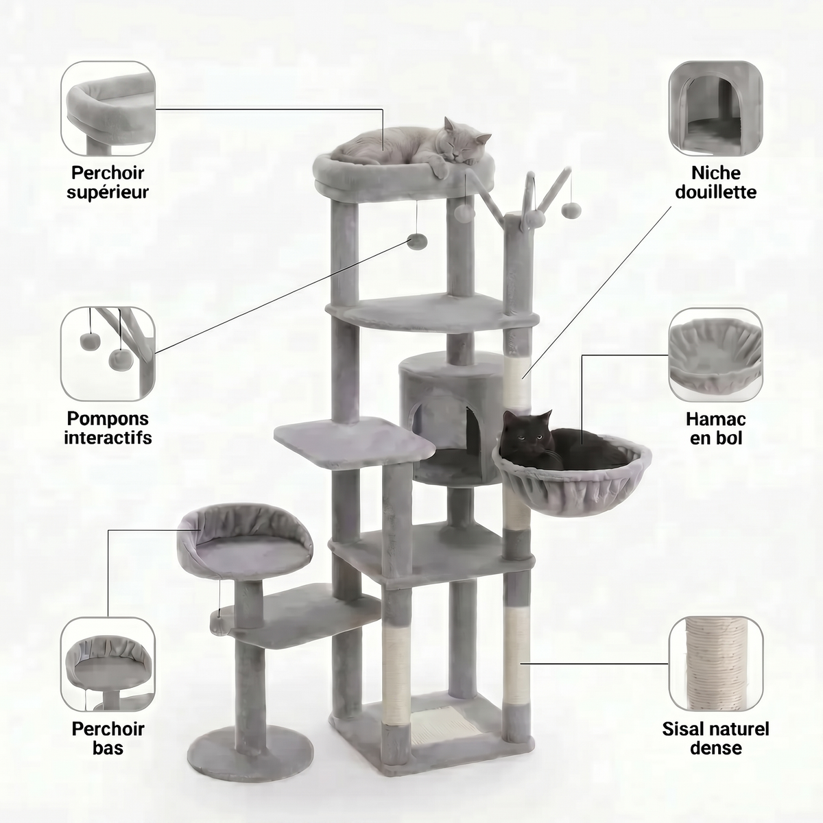 Arbre à Chat Modulaire avec Maison, Nids & Arbre à Jouets
