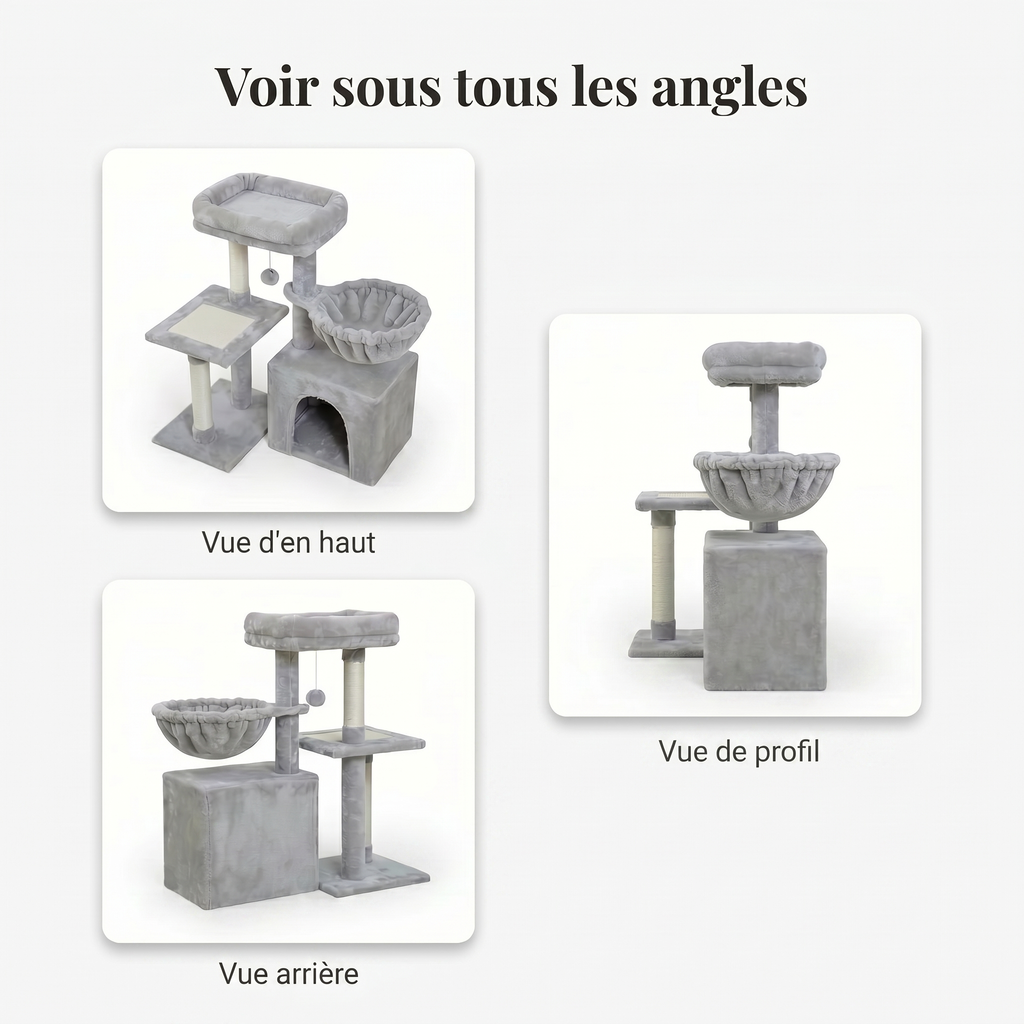 Arbre à Chat avec Maison, Grand Nid & Griffoir Intégré