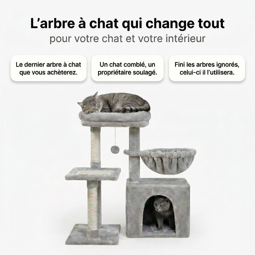 Arbre à Chat avec Maison, Grand Nid & Griffoir Intégré