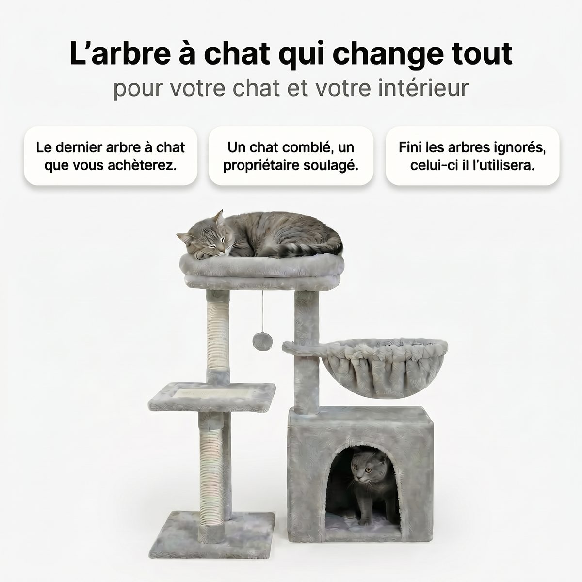 Arbre à Chat avec Maison, Grand Nid & Griffoir Intégré