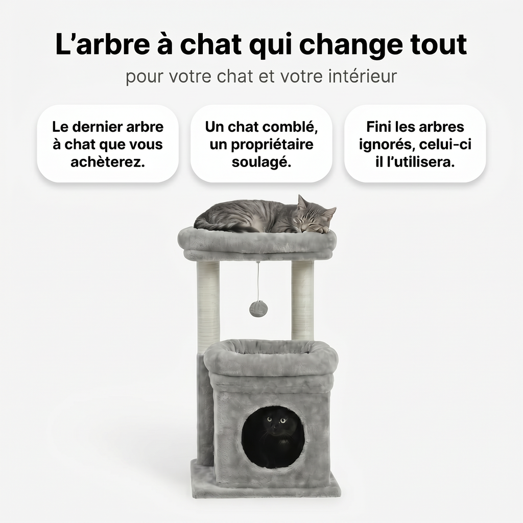 Arbre à Chat Minimaliste avec Maison & Perchoir Douillet