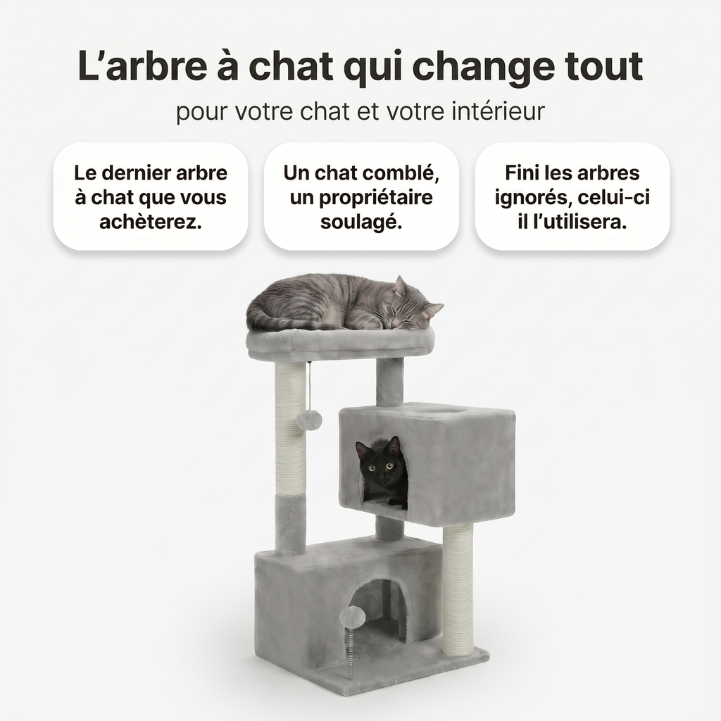 Arbre à Chat Compact avec Double Maison & Griffoirs Sisal