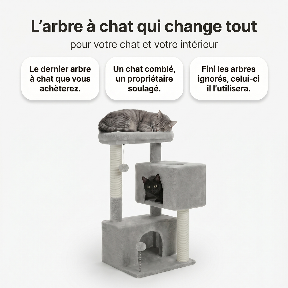 Arbre à Chat Compact avec Double Maison & Griffoirs Sisal