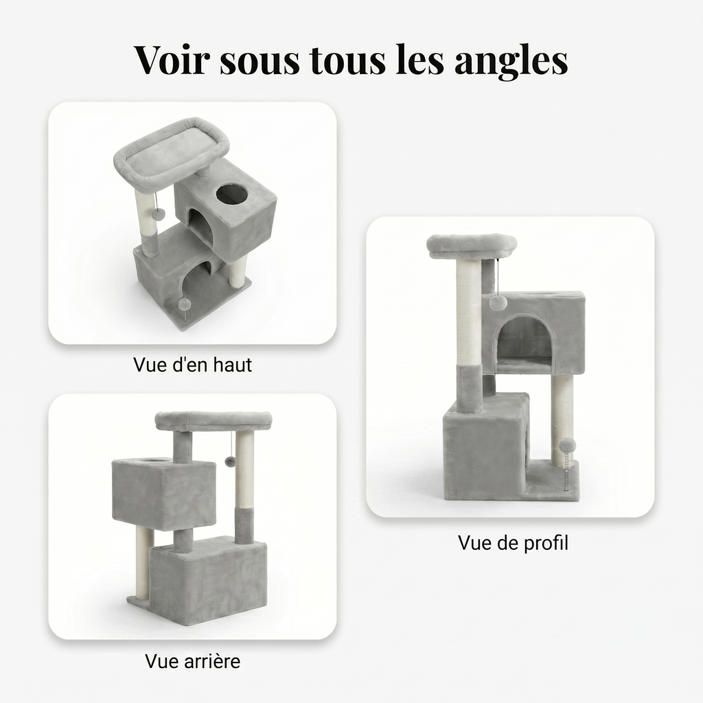Arbre à Chat Compact avec Double Maison & Griffoirs Sisal