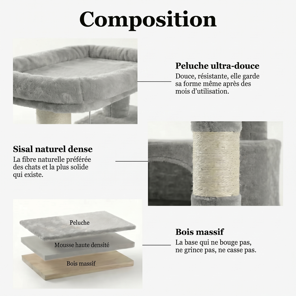 Arbre à Chat Compact avec Double Maison & Griffoirs Sisal