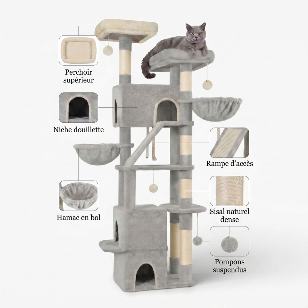Arbre à Chat avec Double Maison, Corbeilles & Rampe