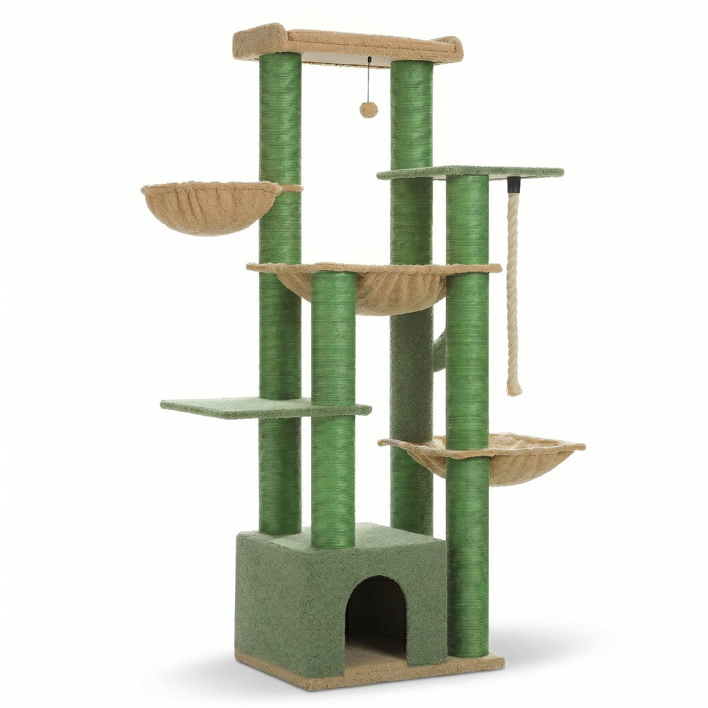 Arbre à Chat Multi-Niveaux avec Maison & Hamacs