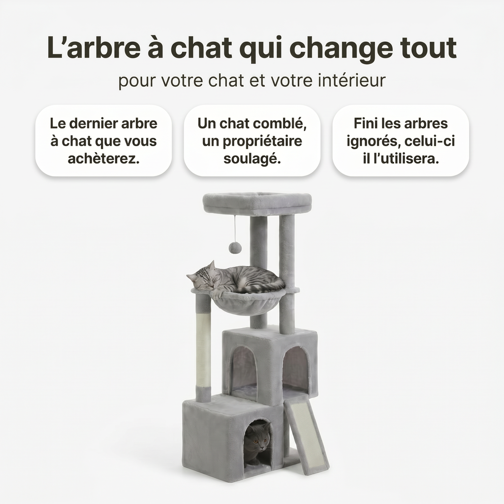 Arbre à Chat avec Double Maison, Nid & Planche à Griffer