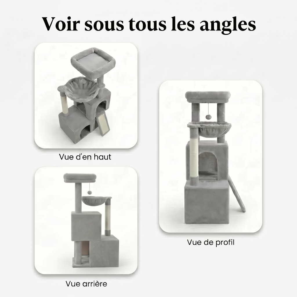 Arbre à Chat avec Double Maison, Nid & Planche à Griffer