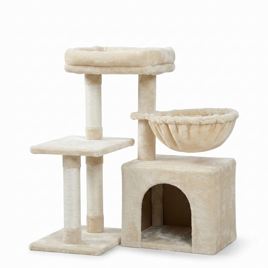 Arbre à Chat avec Maison, Grand Nid & Griffoir Intégré