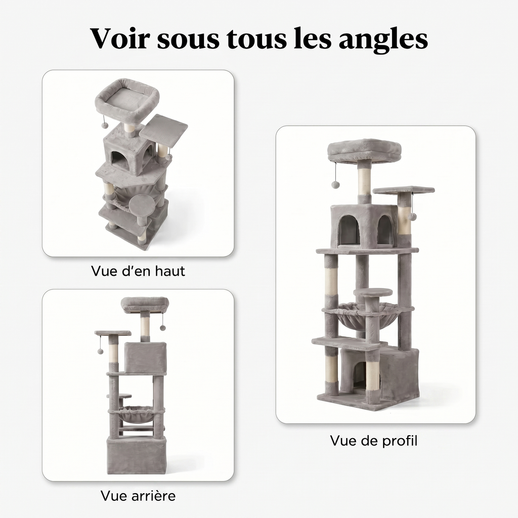 Arbre à Chat Multi-Niveaux avec Double Maison, Hamac & Jouets