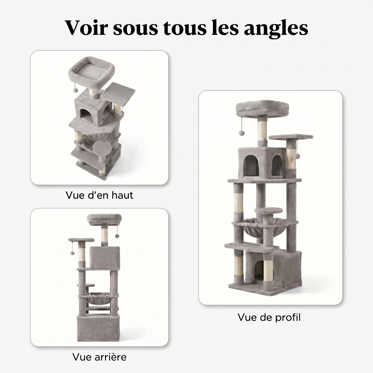 Arbre à Chat Multi-Niveaux avec Double Maison, Hamac & Jouets