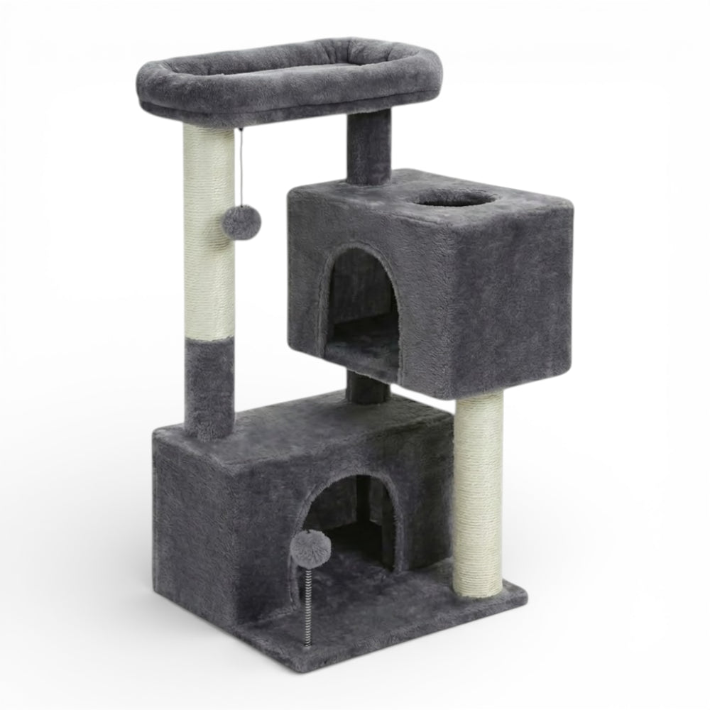 Arbre à Chat Compact avec Double Maison & Griffoirs Sisal