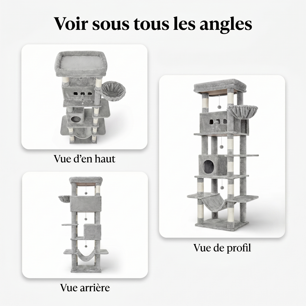Arbre à Chat Hauteur avec Double Maison, Nids & Hamac