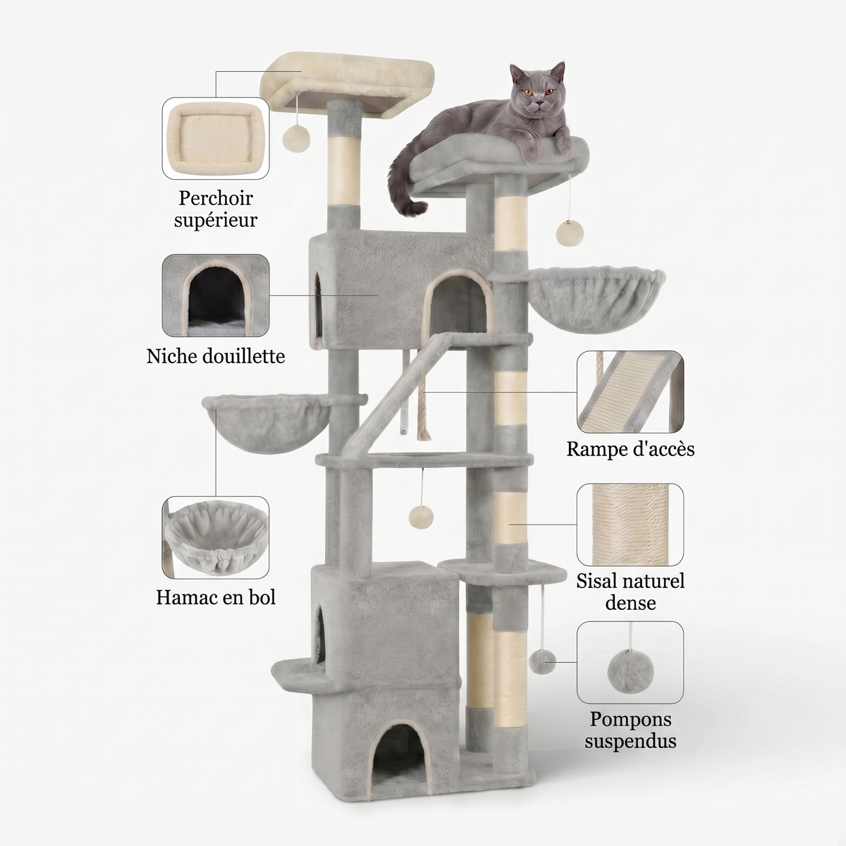 Arbre à Chat avec Double Maison, Nids & Rampe