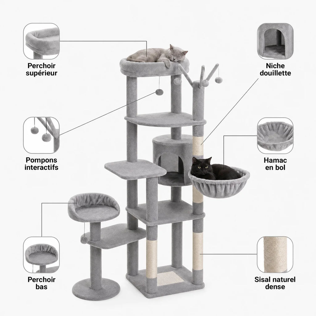 Arbre à Chat Modulaire avec Maison, Nids & Arbre à Jouets