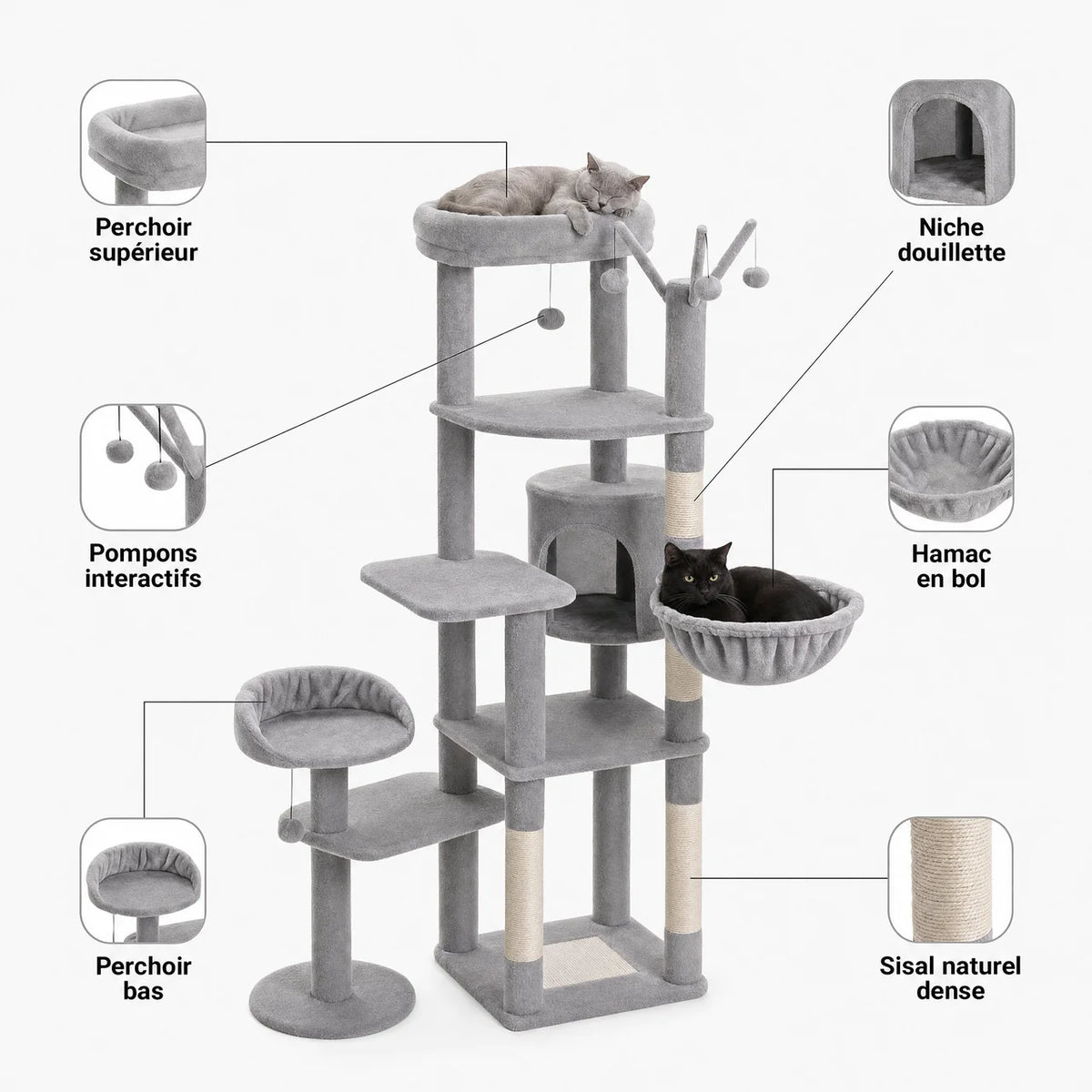 Arbre à Chat Modulaire avec Maison, Nids & Arbre à Jouets