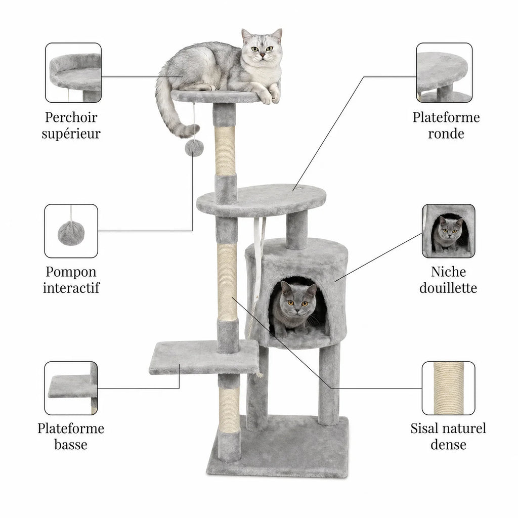 Arbre à Chat avec Maison Ronde, Plateformes & Griffoir Sisal