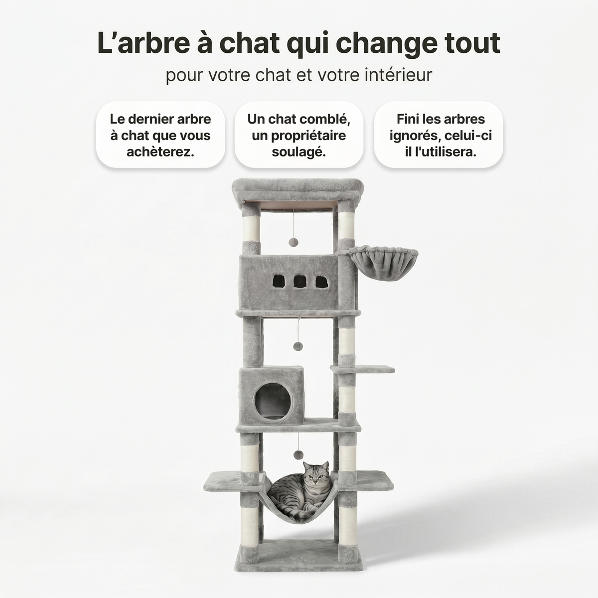 Arbre à Chat Hauteur avec Double Maison, Nids & Hamac