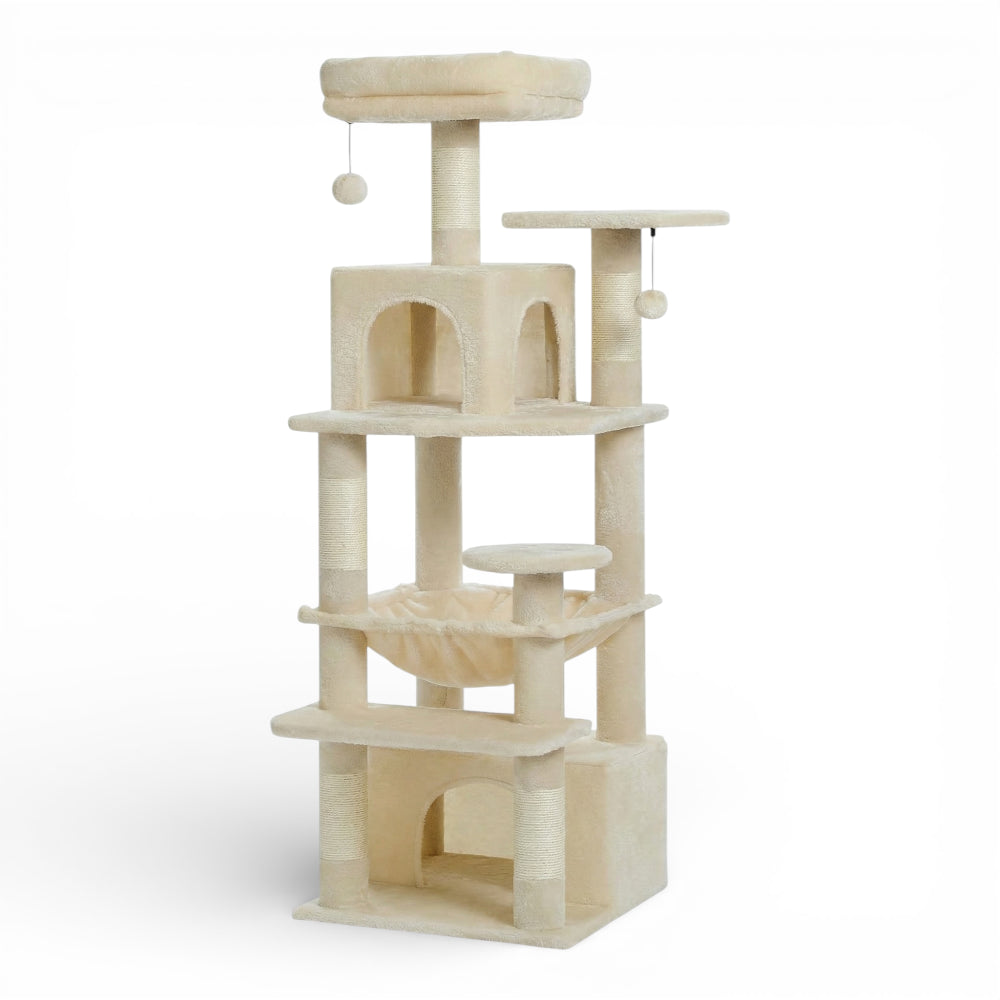 Arbre à Chat Multi-Niveaux avec Double Maison, Hamac & Jouets